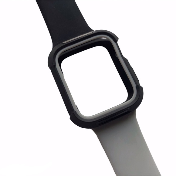 3 Silicone Sport Bands + Bumper Apple Watch 44/45mm M/L Black Gray NEW - Picture 7 of 10